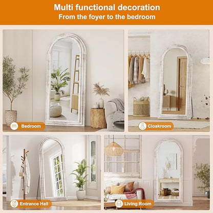 ZHUNFA External Three-Layer Arched Full Length Mirror with Solid Wood Frame,65x22 Modern Farmhouse Decor Standing Mirror Full Length,Wall Mounted,Leaning,Standing for Bedroom,Living Room,White.