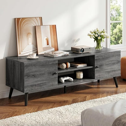 DUMOS TV Stand for 55 60 inch TV, Modern Mid Century Entertainment Center with Storage, Wooden Media Console Table with 2 Cabinets, for Living Room, Bedroom, Grey