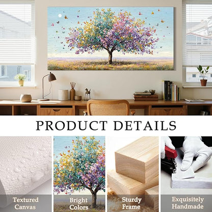 SERIMINO Tree of Life Wall Art, Large Wall Decor, Landscape Wall Art, Colorful Butterfly Tree Painting, Modern Art Prints, Nature Pictures for Living Room Bedroom Office Home Decoration 20"x40"