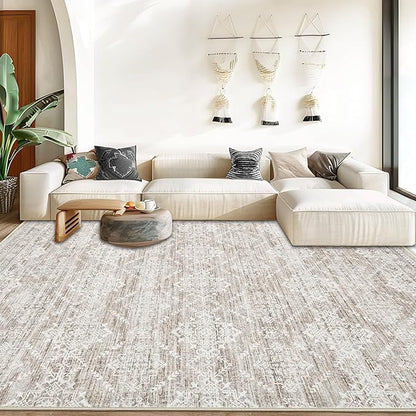 Area Rug Living Room Rugs 5x7 - Large Soft Boho Geometric Rugs, Non-Slip Foldable Washable Area Rug Non Shedding Morden Indoor Floor Carpet for Living Bedroom Office Dining Room(Ivory Mocha,5'x7')