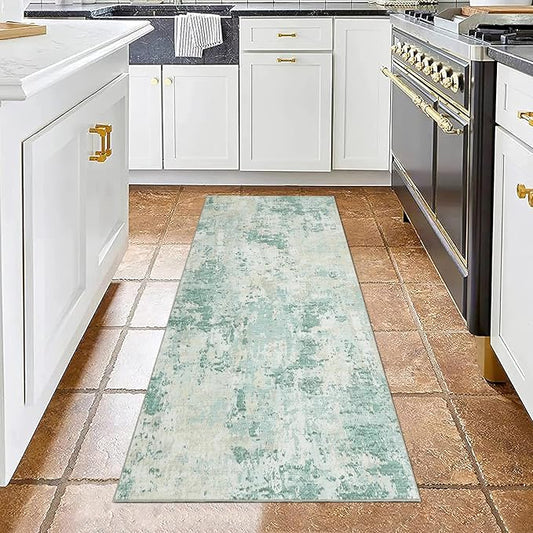 ROYHOME Modern Abstract 2x6 Runner Rug Washable Non Slip Stain Resistant Rug for Hallway Kitchen Bedroom Non Shedding Low Pile Indoor Floor Cover,Green