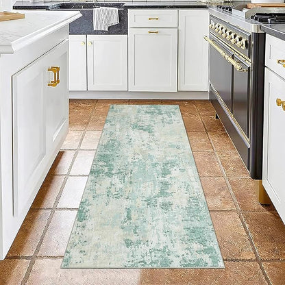 ROYHOME Modern Abstract 2x10 Runner Rug Washable Non Slip Stain Resistant Rug for Hallway Kitchen Bedroom Non Shedding Low Pile Indoor Floor Cover,Green