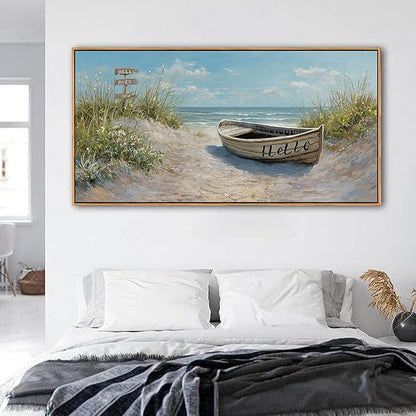 AJAZIKO Coastal Canvas Wall Art Paintings - Beach Wall Pictures for Living Room with and Ocean Themes - Boat Wall Decor and Ocean Wall Art for Home Artwork for Walls 24×48IN