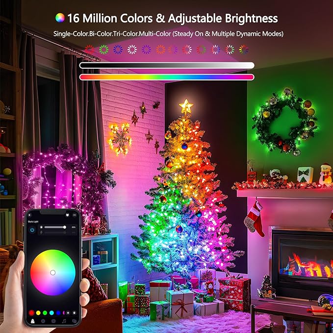 JMEXSUSS 100 LED Color Changing String Lights, 33ft Globe Red White and Blue Lights with Remote & APP, Clear Wire Smart Fairy String Light Indoor Plug in for 4th of July Independence Day Halloween