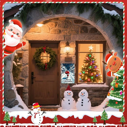 Vintage Christmas Metal Wall Decor Decorations Outdoor - 12x8 Inches Retro Santa Claus Snow Town Sign for Home Kitchen Holiday Gathering Spaces.