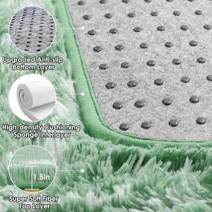 ONASAR Area Rugs for Bedroom Living Room, 4x6 Fluffy Sage Green and White Throw Rug, Soft Plush Fuzzy Shaggy Geometric Floor Carpet for Nursery Kids Girls Boys Teen Dorm Home Decor Aesthetic