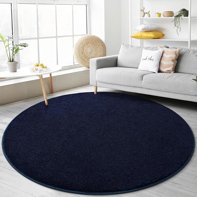 Gifeas Ultra Soft Round Area Rugs for Living Room Bedroom, 4x4 Feet Navy Blue Thickened Memory Foam Modern Indoor Circle Carpets, Non-Slip Comfy Circular Rug for Boys Girls Nursery Room Home Decor