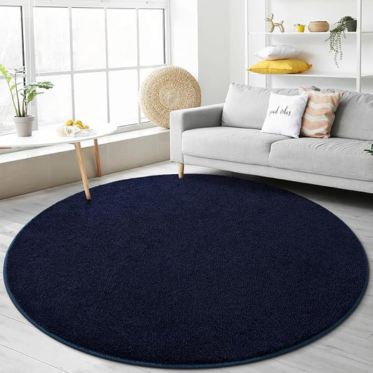 Gifeas Ultra Soft Round Area Rugs for Living Room Bedroom, 4x4 Feet Navy Blue Thickened Memory Foam Modern Indoor Circle Carpets, Non-Slip Comfy Circular Rug for Boys Girls Nursery Room Home Decor
