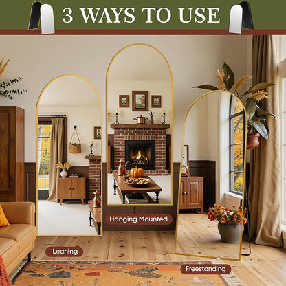 Full Length Mirror, 76"x44" Arched Full Body Mirror, Floor Mirrors with Stand, Body Mirrors Standing Hanging Leaning Against Wall,Aluminum Frame Mirrors for Bedroom Cloakroom,Living Room,Gold