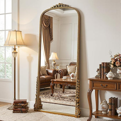 Antok Floor Mirror, 71"×32" Vintage Full Length Mirror Carved Full Body Mirror with Stand, Hanging Mounted for Bedroom Living Room Cloakroom,Gold,Luxury Style