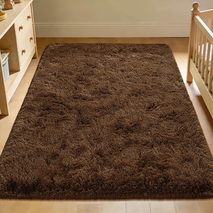 Andecor Soft Fluffy Bedroom Rugs, 6 x 9 Feet Indoor Shaggy Plush Area Rug for Boys Girls Kids Baby College Dorm Living Room Home Decor Floor Carpet, Coffee
