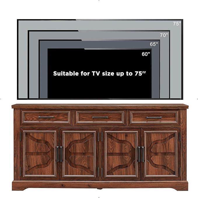 JXQTLINGMU TV Stand for TVs Up to 75", 66" Wide Entertainment Center with 4 Door & 3 Drawers, Media Console Table for Living Room, Brown