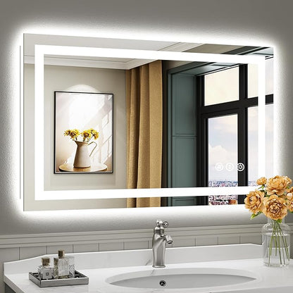 Briivue 40x24 Inch LED Bathroom Mirror with Lights, Backlit & Front Lit, Anti-Fog Lighted Bathroom Vanity Mirror for Wall, Memory Function, Dimmable, HD Tempered Glass, Shatter-Proof