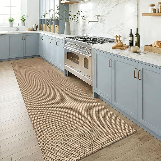 KOZYFLY Runners for Hallways 3x8 ft Washable Kitchen Runner Non Slip Rubber Backed Hall Runners Cotton Entryway Runner Rugs for Indoor Backdoor Bedroom Kitchen, Orange Beige/Tan/Brown