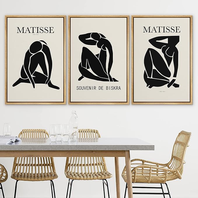SIGNLEADER Framed Canvas Print Wall Art Set Duotone Matisse Nude Dancer Portrait Trio Abstract Shapes Illustrations Modern Art Boho Decorative for Living Room, Bedroom, Office - 16"x24"x3 NATURAL