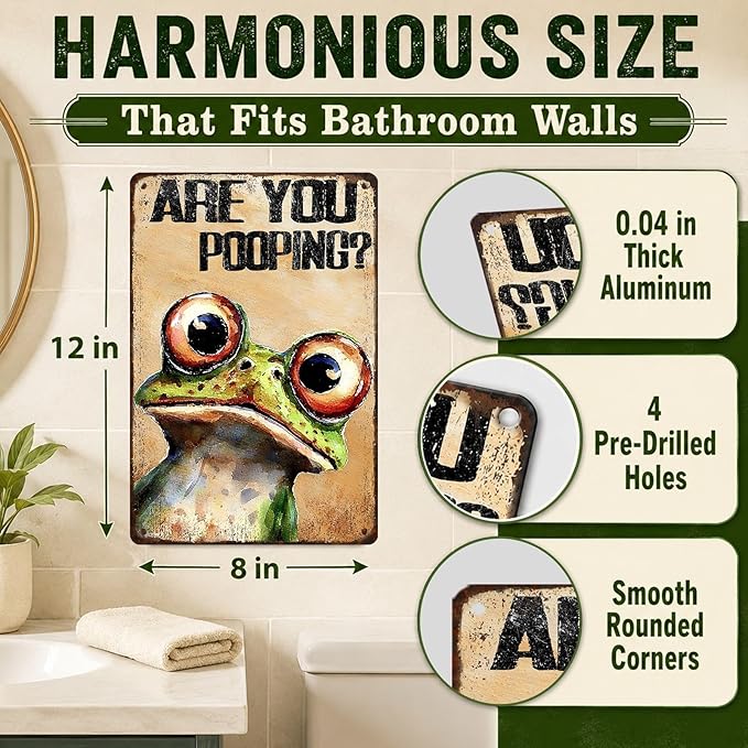 Are You Pooping Frog Sign Funny Bathroom Decor Metal Wall Art For Toilet Restroom Washroom 8x12 Inch