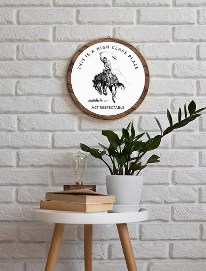 Western Cowboy Hanging Wall Art Decor, Preppy Trendy Southwestern Round Wooden Wall Art, Vintage Retro Western Hanging Decorations for Apartment Home Living Room Bedroom Bathroom Kitchen Office, 04