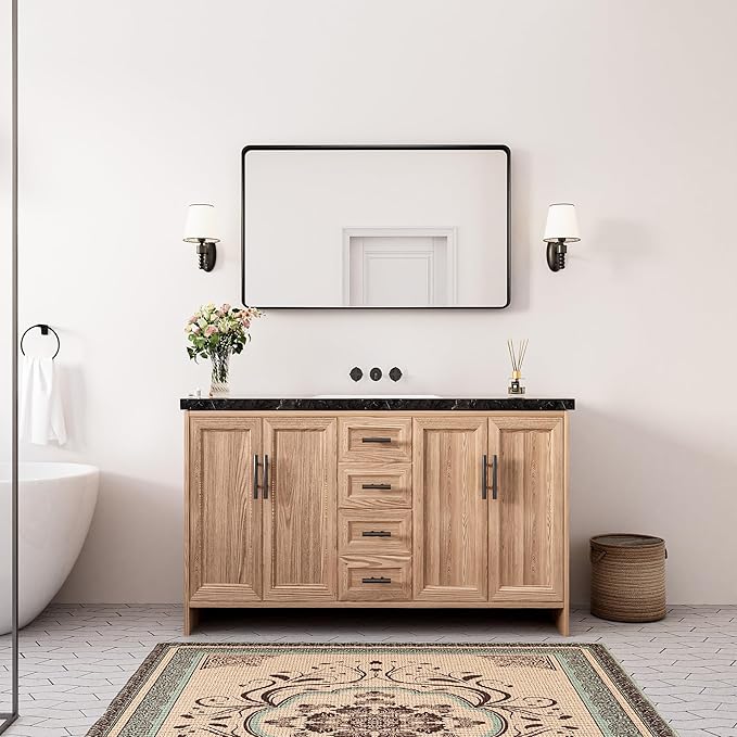 Keonjinn Black Vanity Mirror, 40 x 24 Inch Rounded Rectangle Matte Black Bathroom Mirrors for Over Sink, Anti- Rust Farmhouse Mirror with Seamless Metal Frame, HD Tempered Glass, Sandblasted Finish