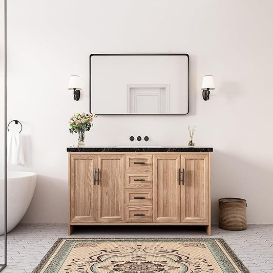 Keonjinn Black Vanity Mirror, 40 x 24 Inch Rounded Rectangle Matte Black Bathroom Mirrors for Over Sink, Anti- Rust Farmhouse Mirror with Seamless Metal Frame, HD Tempered Glass, Sandblasted Finish