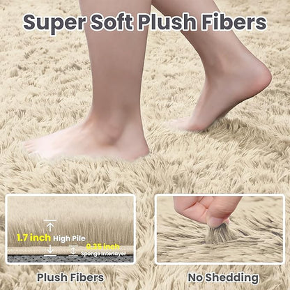 4x6 Area Rugs for Living Room Rug: Soft Fluffy Shag Beige Rugs for Bedroom, Non-Slip Large Fuzzy Plush Rug Indoor Floor Carpet for Nursery Kids Boys Girls Room, Dorms, Playroom, Modern Home Decor