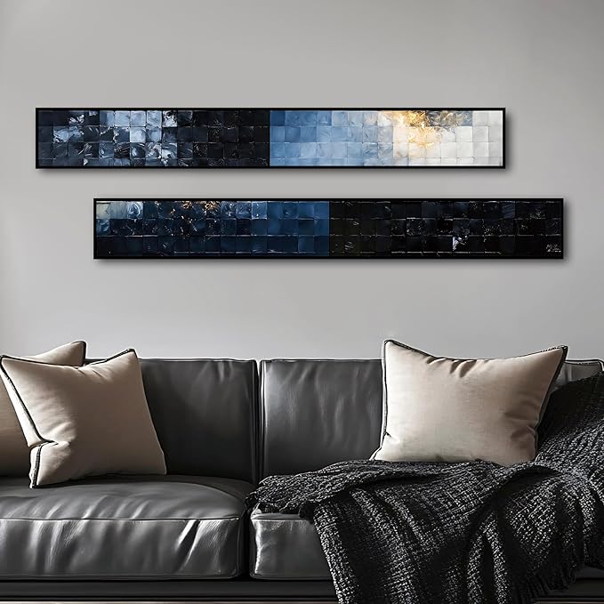 Large Framed Long Narrow Vertical Abstract Wall Art Set of 2, Premium Crystal Porcelain Canvas Prints, Neutral Modern Design - Perfect for Entryway, Hallway, Living Room, Bedroom - 63x10 inch