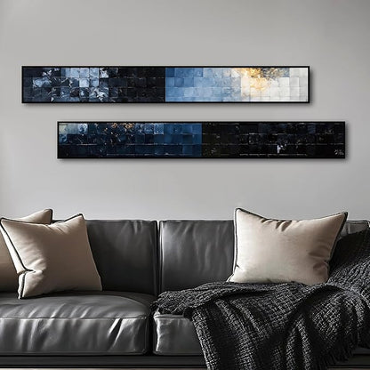 Large Framed Long Narrow Vertical Abstract Wall Art Set of 2, Premium Crystal Porcelain Canvas Prints, Neutral Modern Design - Perfect for Entryway, Hallway, Living Room, Bedroom - 63x10 inch