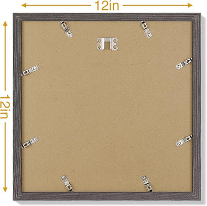 Vittanly 12x12 Picture Frames Set of 9, Display 8x8 Pictures with Mat or 12x12 without Mat, Photo Frames for Wall Mount, Engineered Wood, Dark Grey
