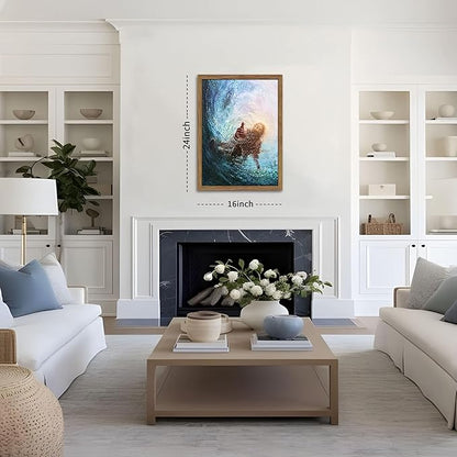Wood Framed Jesus Christian Wall Art, Hand of God Canvas Paintings Posters Prints, Christ Religion Bible Jesus Salvation Wall Decor for Church Study Prayer Room Home Decoration 16x24 in