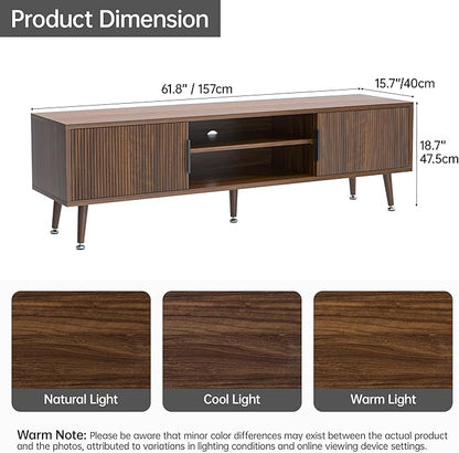Airynee Mid Century TV Stand, Modern TV Console for TVs up to 70 Inches, Entertainment Center with Storage, TV and Media Consol, 62 Inch (Walnut)