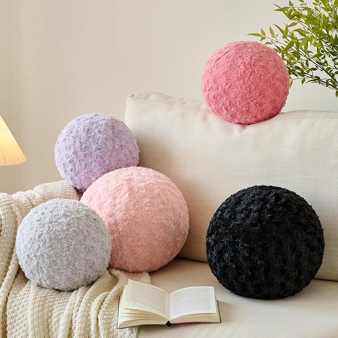 Ball Pillow, Decorative Round Pillow for Couch n, Circle Throw Pillows, Perfect Ball Pillows for Couch, Stylish Decorative Pillows, Versatile Round Throw Pillow (Pink, Medium-11.8 Inches)