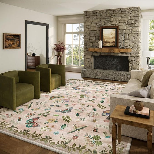 10x14 Area Rugs for Living Room: Washable Rug Non Slip Stain Resistant Low Pile Faux Wool Ultra Soft Lightweight Indoor Large Rugs for Dining Room Bedroom Nursery Under Table Rug Farmhouse Home Office