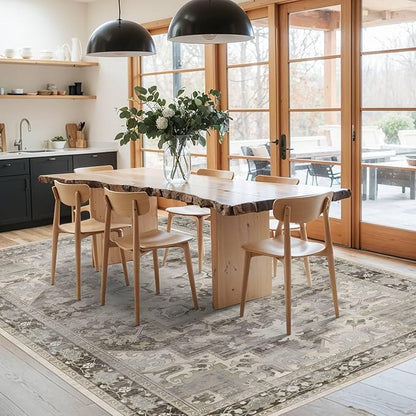 Rugxara 5X7 Washable Area Rug for Living Room, Vintage Large Boho Rugs for Office, Dining Room, Kids Room, Farmhouse, Durable Low Pile Non Slip Carpet for High Traffic Areas, Brown
