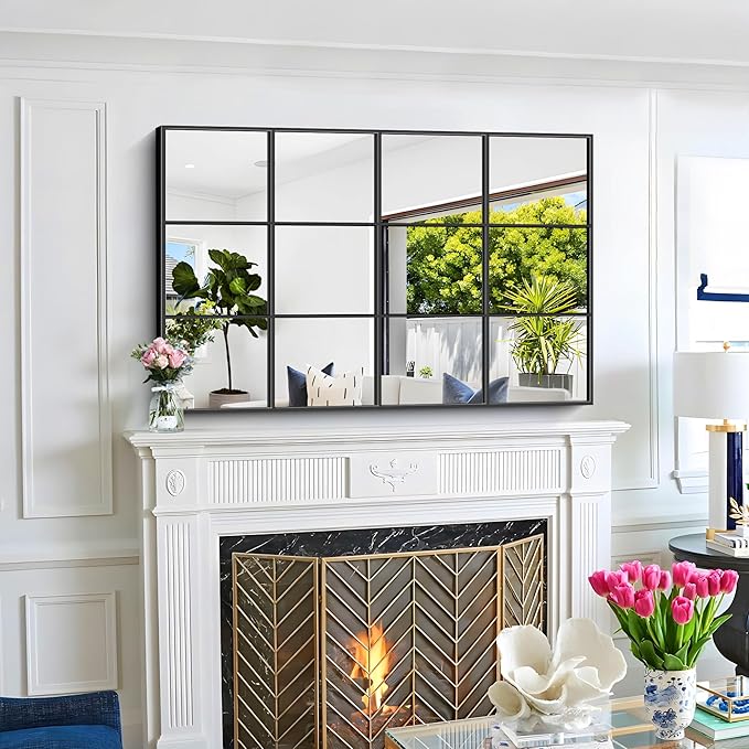 Rectangle Mirror, 30" x 48", Wall Mounted, Black Aluminum Framed, Modern Style for Bedroom, Living Room, Bathroom