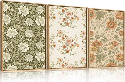 Celestdeco Vintage Pastoral Floral Framed Canvas Wall Art Set, Boho Colorful Flower Wall Decor, Peony Wildflower Wall Painting, Retro Botanical Art Prints for Living Room, Bedroom, Office-16 X24 X3