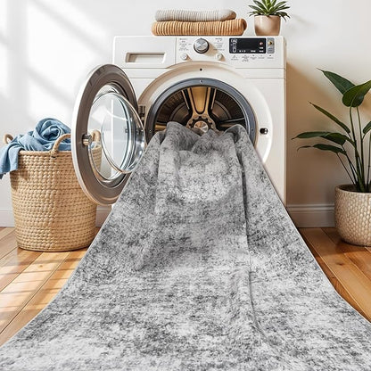 Living Room Area Rug 3x5 - Modern Abstract Washable Bedroom Rugs with Non Slip Rubber Backing Indoor Low Pile Carpet for Office Nursery Soft Ultra Thin Home Decor Floor Mat for Bathroom 3x5 Grey