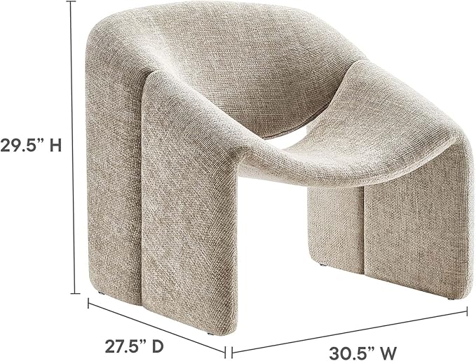 Modway Vivi Chenille Upholstered Accent Khaki-Plush, Comfy Armchair, Ideal as a Modern Barrel, Lounge Reading Chair for Living Room, Bedroom or Cozy Corner Seating