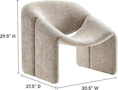 Modway Vivi Chenille Upholstered Accent Khaki-Plush, Comfy Armchair, Ideal as a Modern Barrel, Lounge Reading Chair for Living Room, Bedroom or Cozy Corner Seating