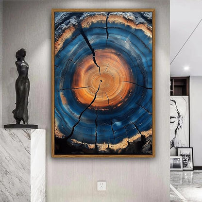 IBHJSART Framed Tree Ring Canvas Wall Art Blue Wall Art Wood Stump Painting Prints Modern Minimalist Pictures Neutral Nature Rustic Farmhouse Decor Living Room Bedroom Bathroom Office