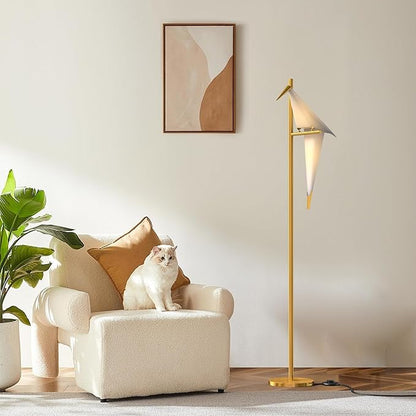 62 Inch Modern Bird Floor Lamp, Gold Bird Swing Floor Light Fixtures for Dining Room, LED Origami Swing Paper Crane Standing Floor Lamp for Living Room