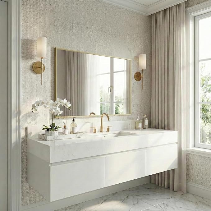 30" x 40" Gold Wall Mirror, 40" x 30" Metal Framed Accent Decor, Transitional Rectangular Mirror for Mantle & Bathroom Vanity