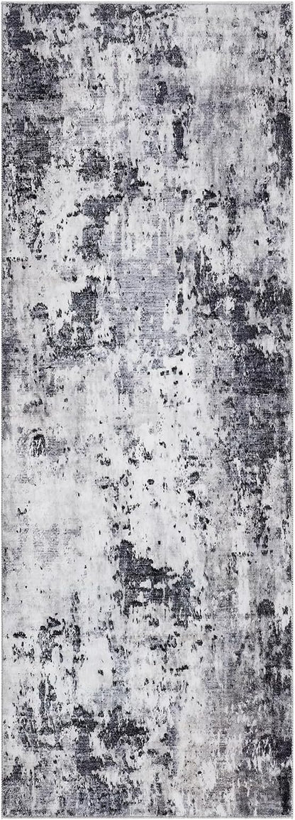ROYHOME Modern Abstract Runner Rug 2x5 Washable Non Slip Stain Resistant Rug for Bedroom Living Room Non Shedding Low Pile Indoor Floor Cover,Grey