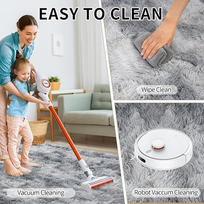 Rug for Living Room Bedroom, 5x7 Area Rugs for Living Room, Ultra Soft Modern Shaggy Carpets Fuzzy Rug for Boys Girls Dorm Nursery Home Decor Aesthetic, Upgrade Non-Slip Durable, Tie-Dye Silver Grey