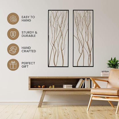 LuxenHome Metal Wall Decor, 36" Luxury Living Room Metal Wall Art, Set of 2 Gold Wall Decor, Bedroom Wall Decorations with Frame for Home, Bedroom, Kitchen, Office, Dining Room, Gold/Black