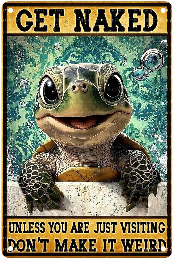 Funny Turtle Bathroom Vintage Tin Sign Turtle Metal Sign Beach Bathroom Wall Decor 8X12Inch