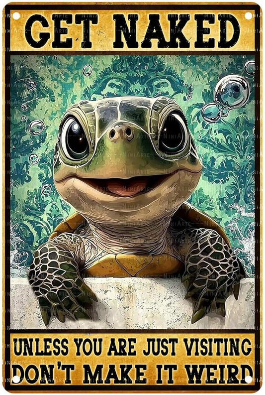 Funny Turtle Bathroom Vintage Tin Sign Turtle Metal Sign Beach Bathroom Wall Decor 8X12Inch
