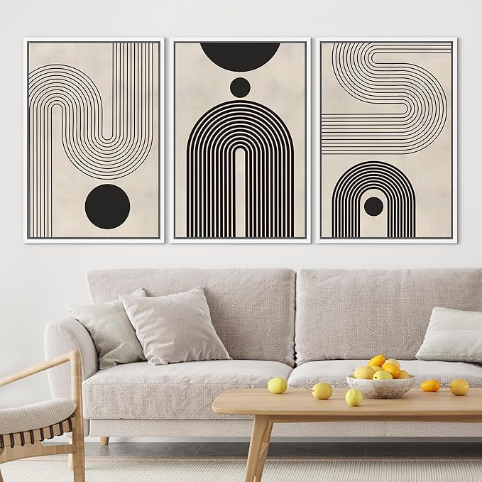 SIGNLEADER Framed Canvas Print Wall Art Set Duotone Geometric Black & White Polygons Abstract Modern Art Geometric Zen Mid-Century for Living Room, Bedroom, Office - 24"x36"x3 WHITE