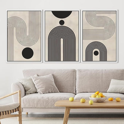 SIGNLEADER Framed Canvas Print Wall Art Set Duotone Geometric Black & White Polygons Abstract Modern Art Geometric Zen Mid-Century for Living Room, Bedroom, Office - 16"x24"x3 WHITE