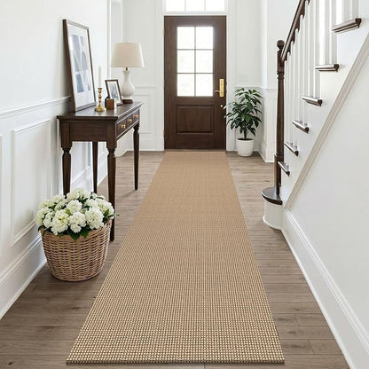 KOZYFLY Boho Runners for Hallways 2.6x10 ft Washable Kitchen Runner Non Slip Rubber Backed Hallway Rugs Cotton Entryway Runner Rug for Indoor Hall, Backdoor, Kitchen, Orange Beige/Tan/Brown