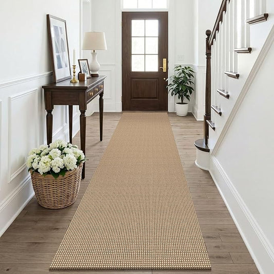 KOZYFLY Boho Runners for Hallways 2.6x10 ft Washable Kitchen Runner Non Slip Rubber Backed Hallway Rugs Cotton Entryway Runner Rug for Indoor Hall, Backdoor, Kitchen, Orange Beige/Tan/Brown