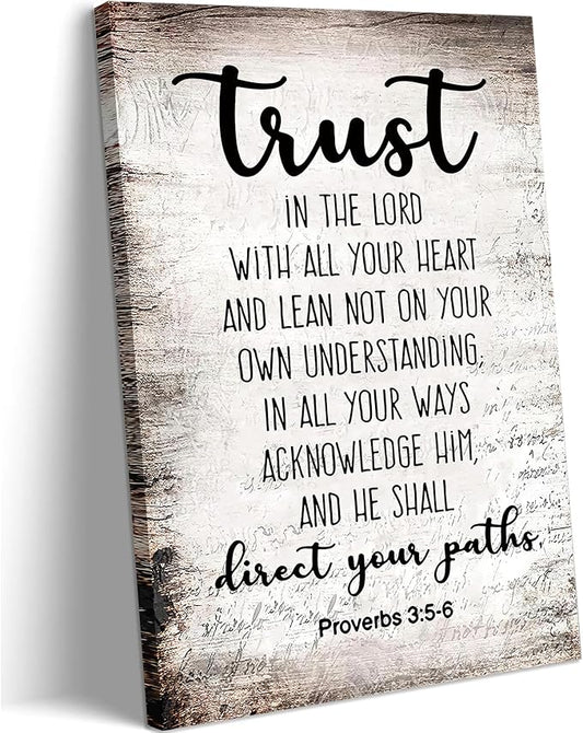 Proverbs 3:5-6 Trust in the Lord with All Your Heart Canvas Wall Art Christian Bible Scripture Poster Print Artwork for Office Church Living Room Bedroom 24x36 in